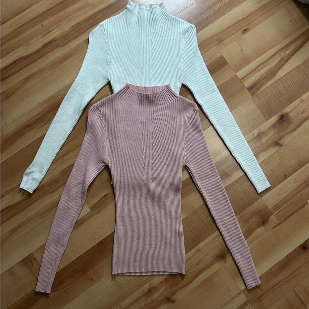 Ribbed Knit Sweater Set in Cream and Pink